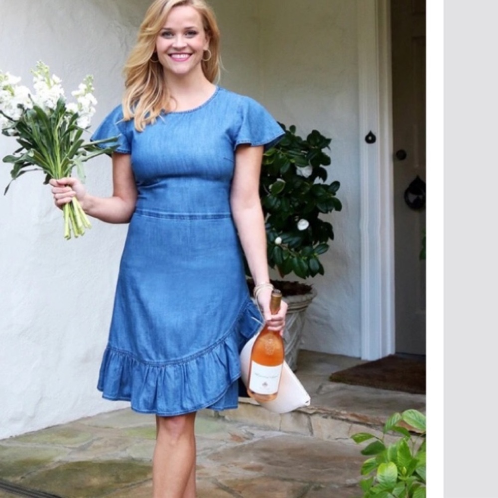 Draper James chambray faux wrap ruffled dress